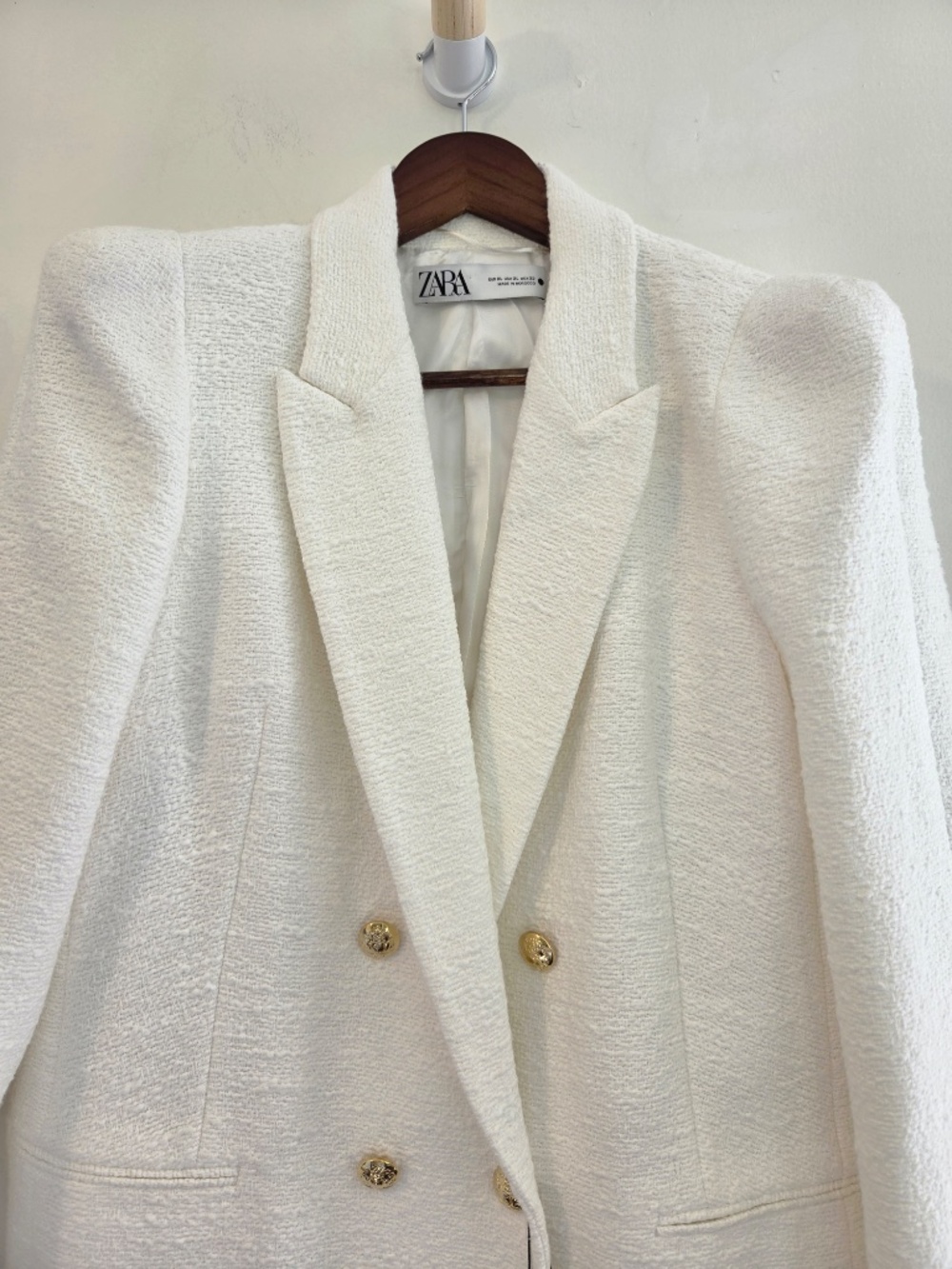 NEW Zara long line jacket/blazer XL double breasted boucle/tweed 100% Cotton - Picture 4 of 12